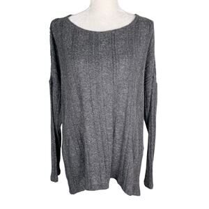 Caslon Sweater Gray Marled 1X Ribbed Long Sleeves Hi-Lo New